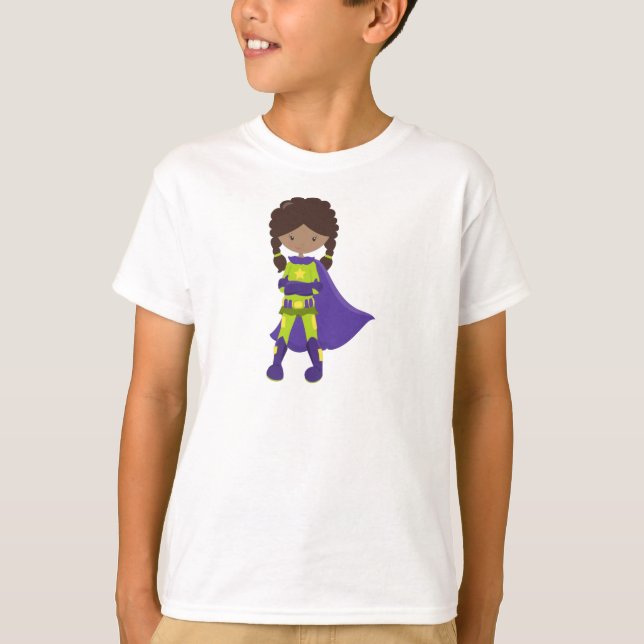 Camiseta African American Girl, Super Herói Girl, Purple Ca (Frente)