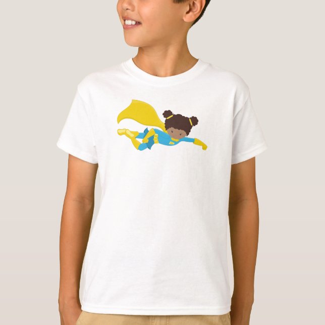 Camiseta African American Girl, Super-herói Girl, Yellow Ca (Frente)