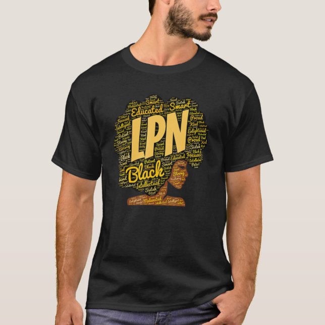 Camiseta African American LPN Nurse Words in Afro (Frente)