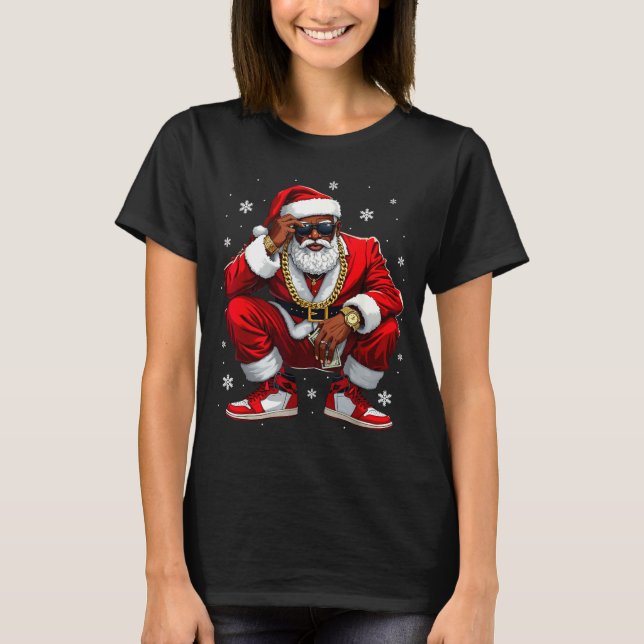 Camiseta African American Santa Christmas Black Xmas Women  (Frente)