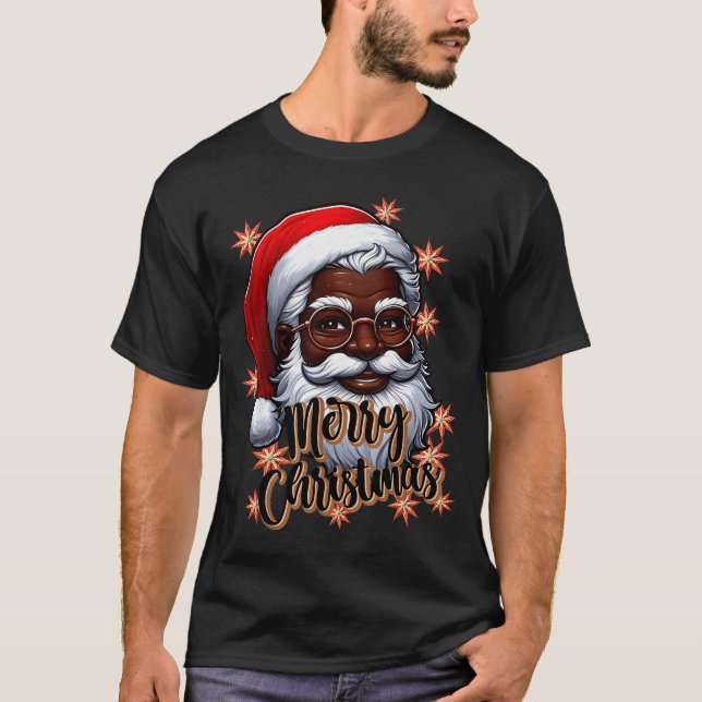 Camiseta African American Santa Christmas Pajama Black X-ma (Frente)