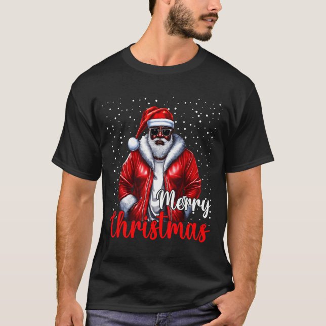 Camiseta African American Santa Christmas Shirt Pajama Cool (Frente)