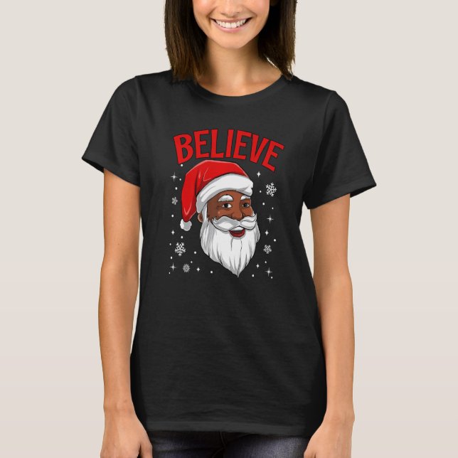 Camiseta African American Santa Claus Believe Black Afro Xm (Frente)