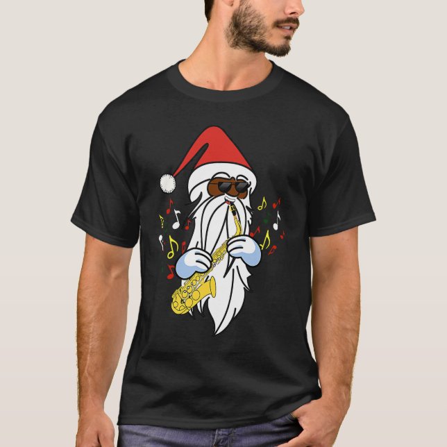 Camiseta African American Santa Playing the Saxophone Jazz  (Frente)