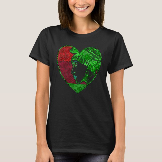 Camiseta African American Woman Afro Mosaic Art Heart (Frente)