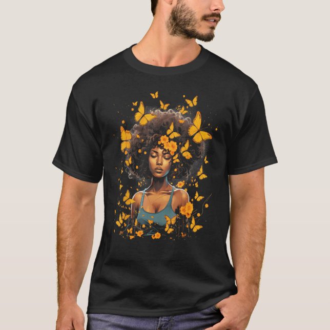 Camiseta African American Woman Black Girl Butterflies Grap (Frente)