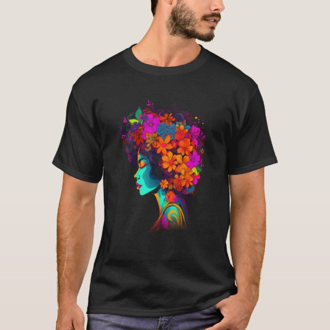 Camiseta African American Woman Black Girl Flowers Graffiti (Frente)