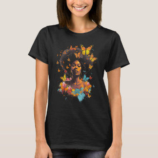 Camiseta African American Woman Black Girl With Butterflies