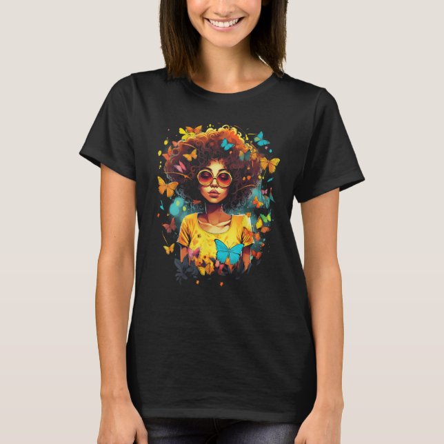 Camiseta African American Woman Black Girl With Butterflies (Frente)