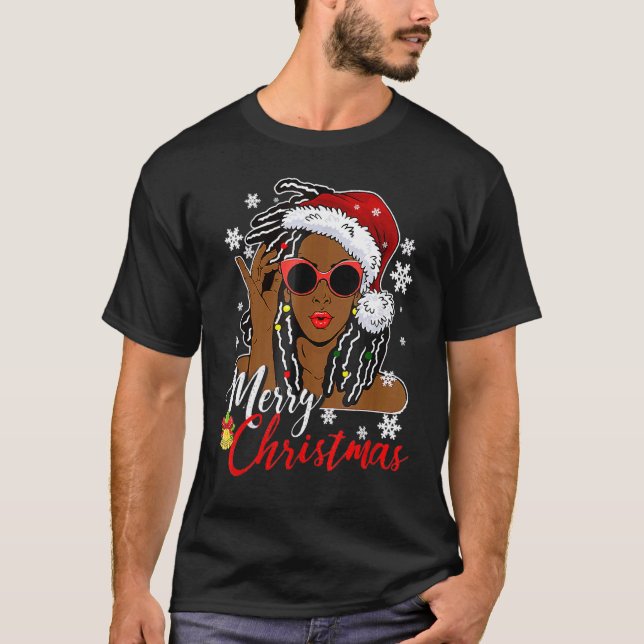 Camiseta African Black Girl Christmas Santa Claus Merry Chr (Frente)