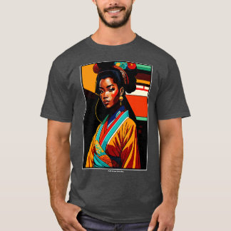 Camiseta African Geisha in Traditional Japonês Kimono