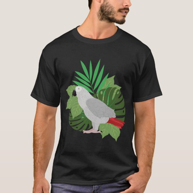 Camiseta African Grey Parrot with leaves  (Frente)