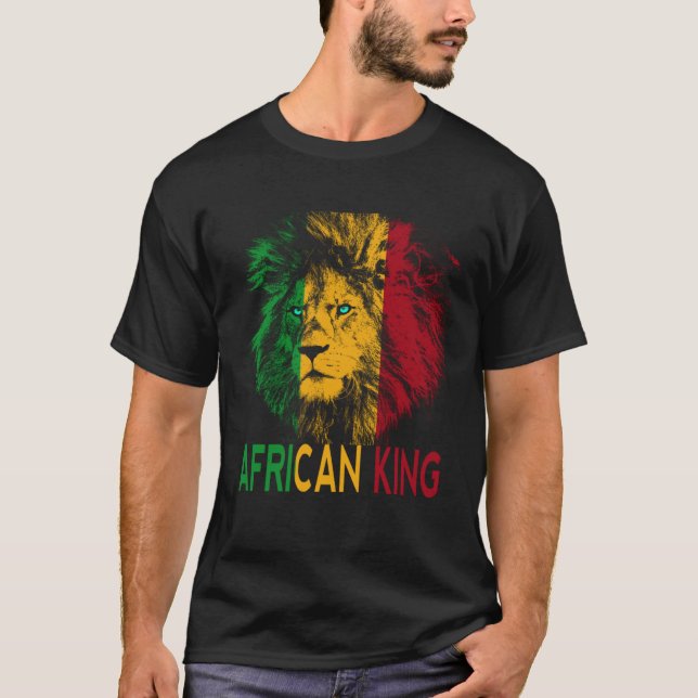 Camiseta African King Africa Flag Lion Black Men Women (Frente)
