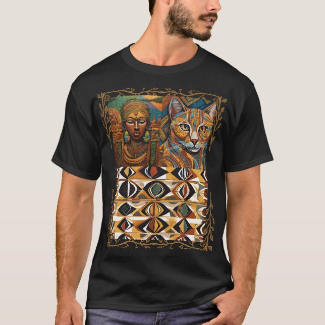 Camiseta African Queen & Cat Geometric Tribal Art Tee (Frente)