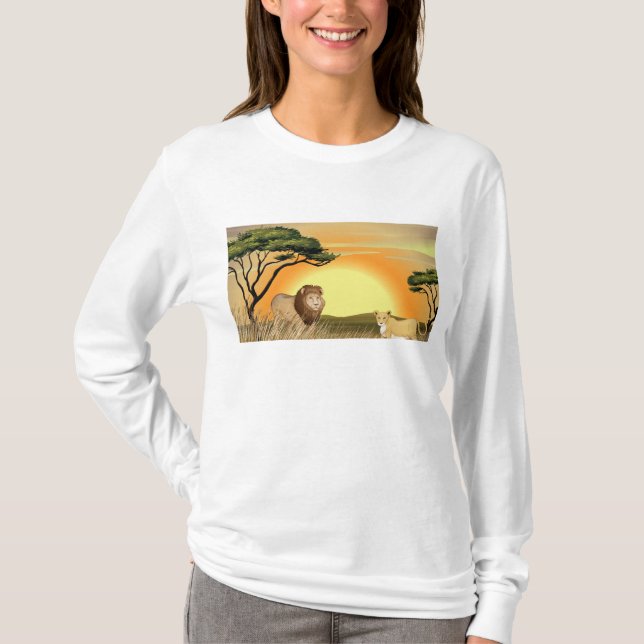 Camiseta African Safari Sunset Lion and Lioness (Frente)