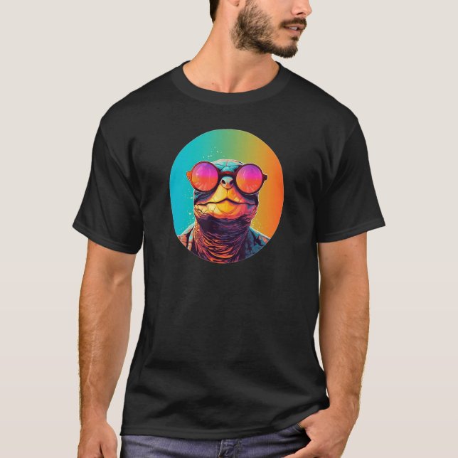 Camiseta African Side Necked Turtle Wearing Sunglasses Retr (Frente)