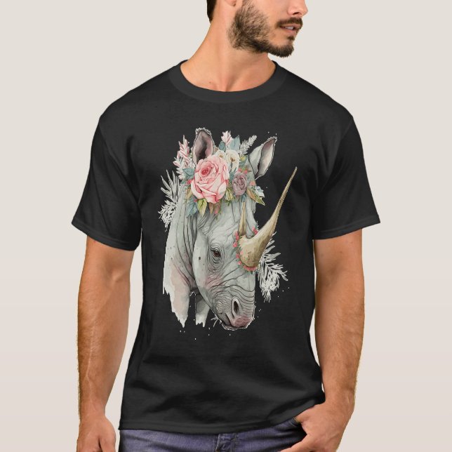 Camiseta African Watercolor Rhinozeros Flower Crown Safari  (Frente)