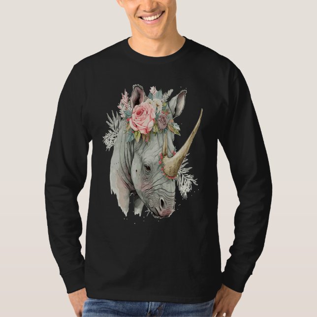 Camiseta African Watercolor Rhinozeros Flower Crown Safari  (Frente)