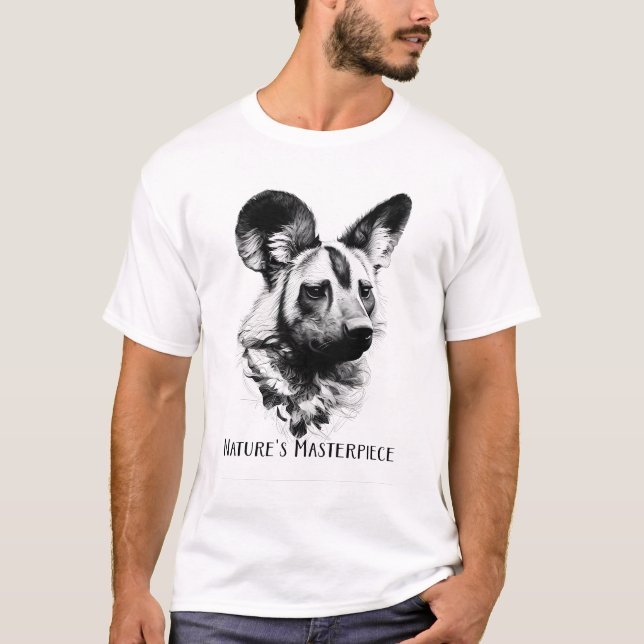 Camiseta African Wild Dog B&W Nature's Masterpiece Art. (Frente)