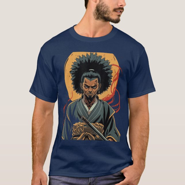 Camiseta Afro American Samurai Anime Cartoon Japanese Bushi (Frente)
