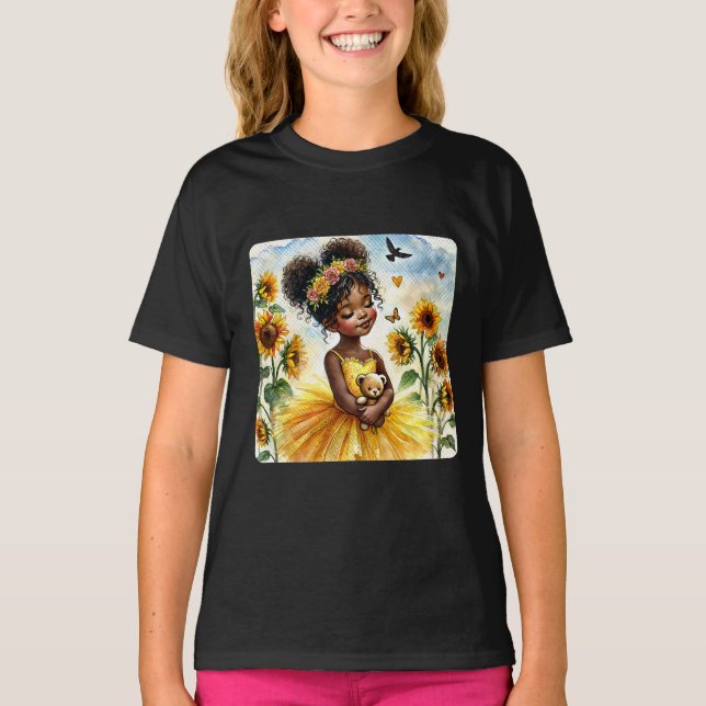 Camiseta Afro-americana com girassóis e Ursinhos (Frente)