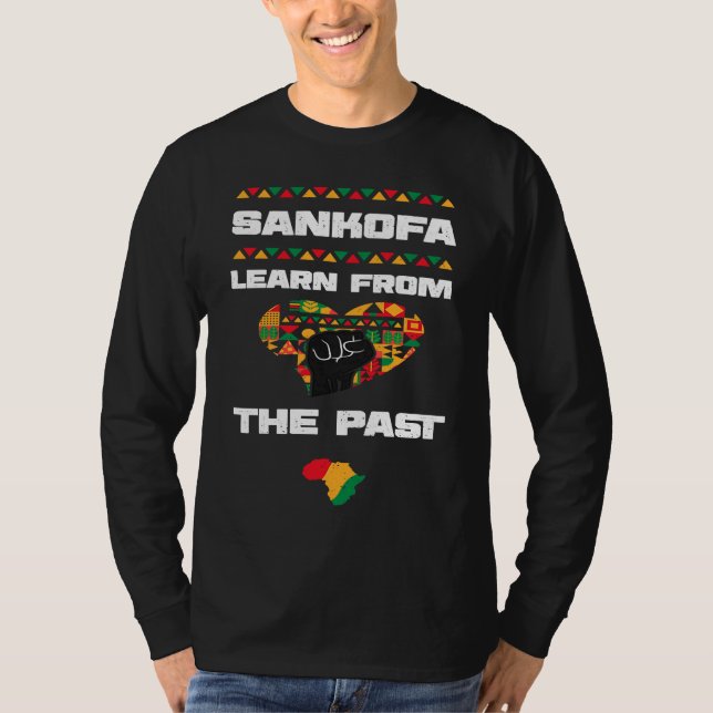 Camiseta Afro-americano Sankofa Aprenda com a História Negr (Frente)