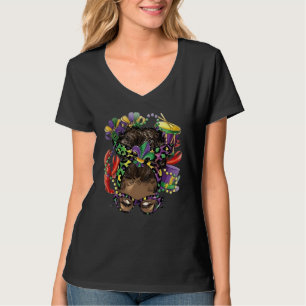 Camiseta Afro Coque Desgrenhado Feliz Mardi Gras Mulheres M