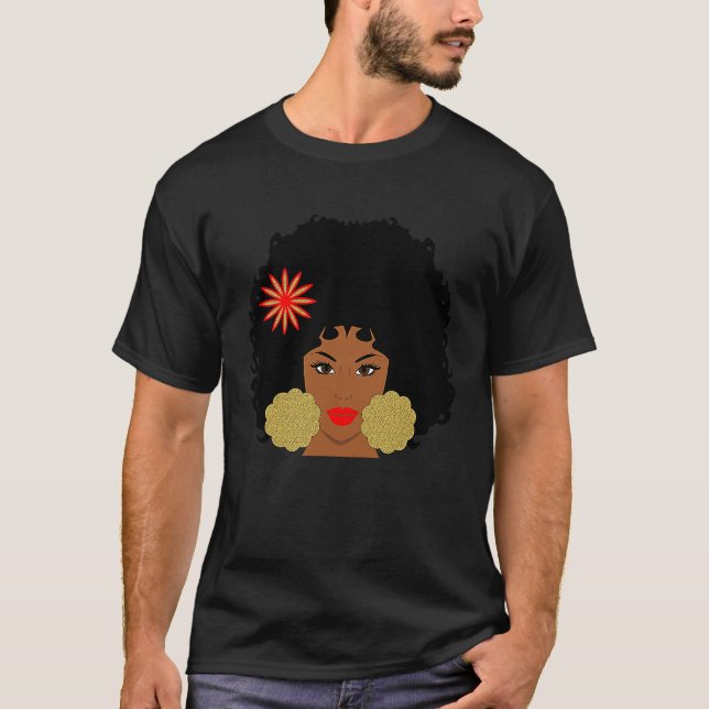 Camiseta Afro Diva Black Girl Magic Orange Flower Red Lábio (Frente)