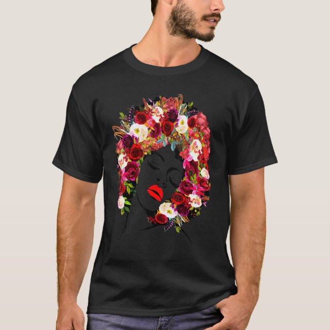 Camiseta Afro Diva Floral Beauty Red Lábios Black Girl Magi (Frente)