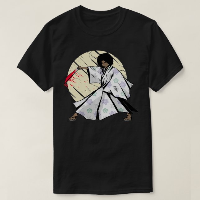 Camiseta Afro Female Samurai Black Warrior  (Frente do Design)