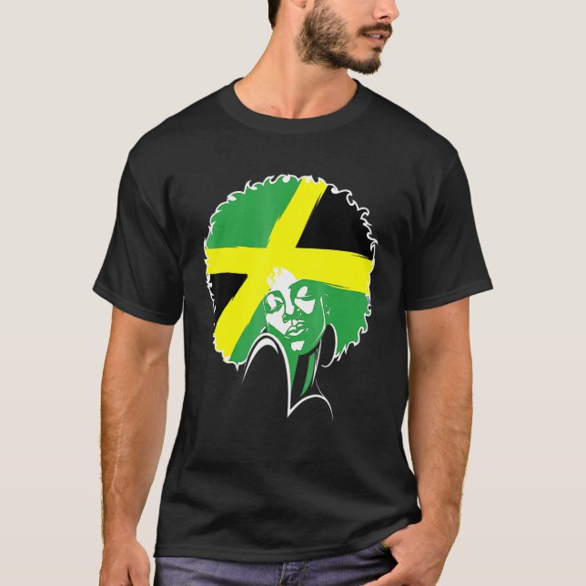 Camiseta Afro Hair Jamaican Flag Women Black Melanin Jamaic (Frente)