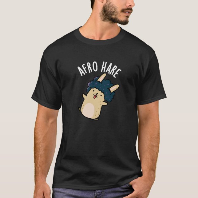 Camiseta Afro Hare Engraçado Coelho com Afro Pun Dark BG (Frente)