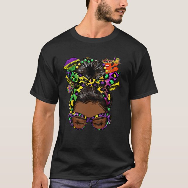 Camiseta Afro Messin Happy Mardi Gras Black Women Carniv (Frente)