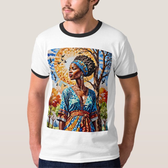 Camiseta Afro Mosaic Sun Queen Fall T-Shirt (Frente)