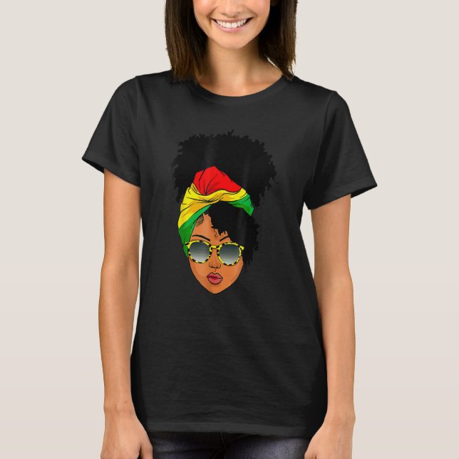 Camiseta Afro-Mulher Cabeceira Nubiana Melanin Preto (Frente)
