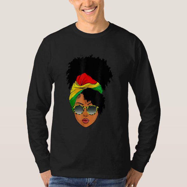Camiseta Afro-Mulher Cabeceira Nubiana Melanin Preto (Frente)