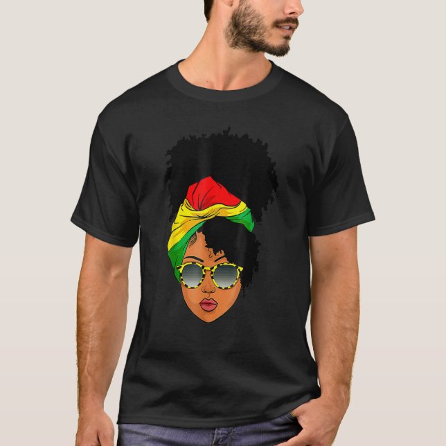 Camiseta Afro-Mulher Cabeceira Nubiana Melanin Preto (Frente)