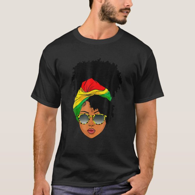 Camiseta Afro-Mulher Cabeceira Nubiana Melanin Preto (Frente)