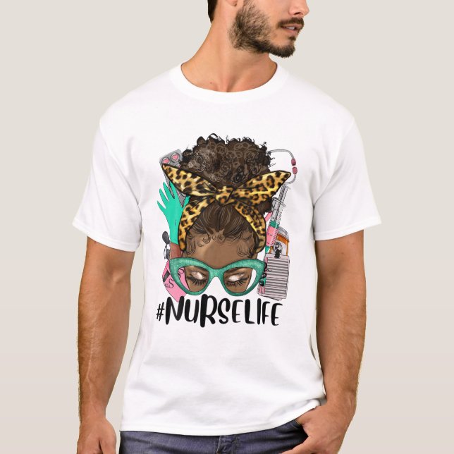 Camiseta Afro Nurse Life Messy Bun (Frente)