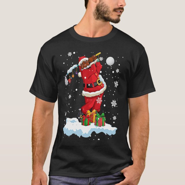 Camiseta Afro Santa Playing Golf Xmas Black Afro Golf Playe (Frente)