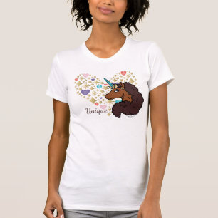 Camiseta Afro Unicorn   Design de Coração Único