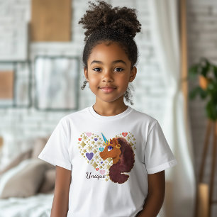 Camiseta Afro Unicorn Design de Coração Único