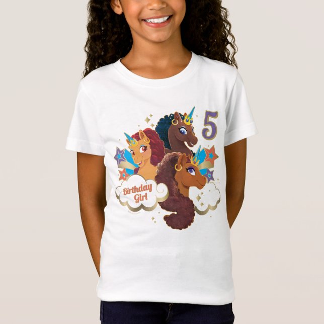 Camiseta Afro Unicorn | Garota de aniversário mágica (Frente)