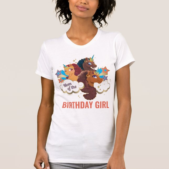 Camiseta Afro Unicorn | Mãe da garota de aniversário (Frente)