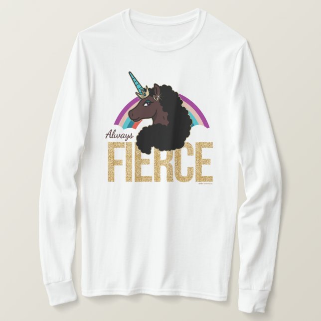 Camiseta Afro Unicorn | Magia - Sempre feroz (Frente do Design)