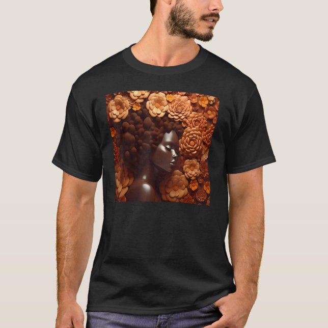 Camiseta Afro Woman Floral Black Queen Puff Melanin Magic O (Frente)
