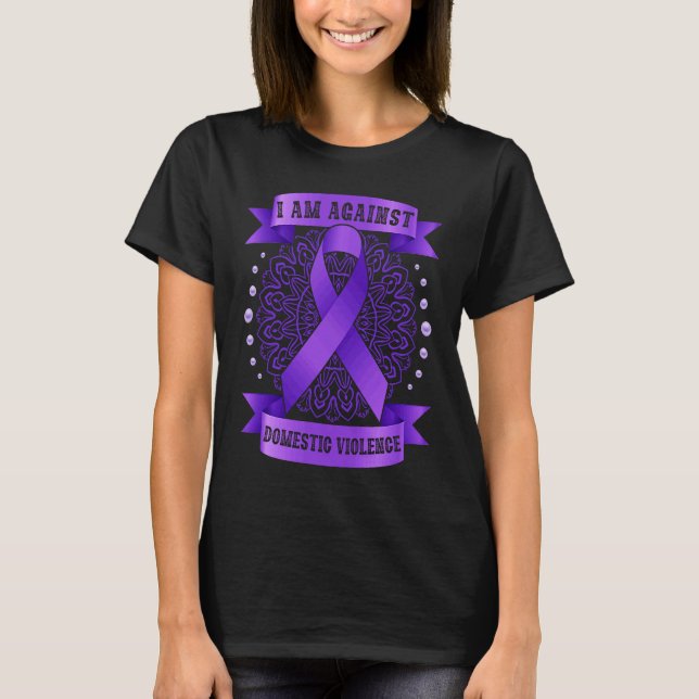 Camiseta Against Domestic Violence Mandala purple ribbon (Frente)