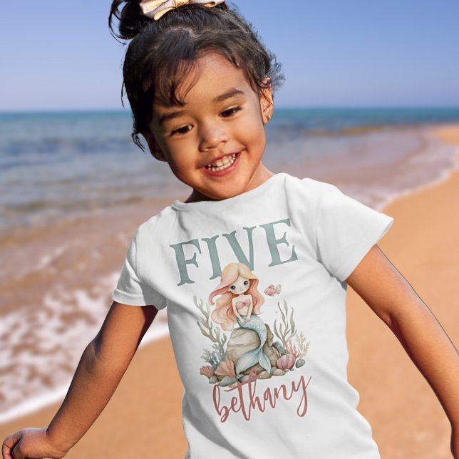 Camiseta Age Five 5th Birthday Mermaid Name (Criador carregado)