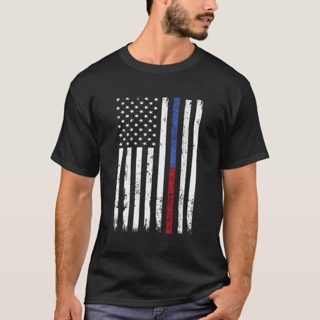 Camiseta Agente de Polícia de Bombeiro Thin Red Blue Line U (Frente)