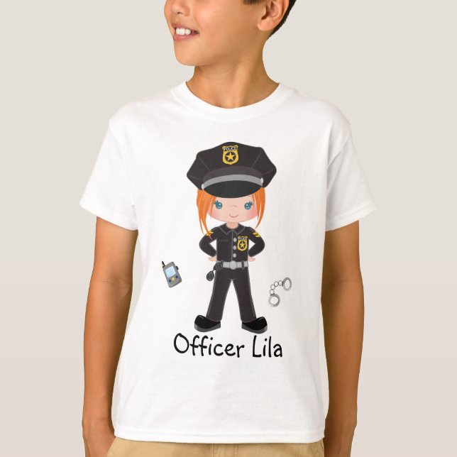Camiseta Agente de Polícia de Meninas Personalizado (Frente)
